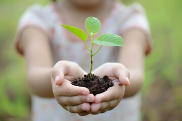 tender child hands holding green seedling environmental conservation ecofriendly concept photo