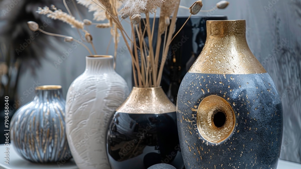 Aufkleber a series of bold and modern vases with a mix of textures from smooth and glossy to rough and matte c