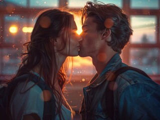 Young couples embracing and kissing