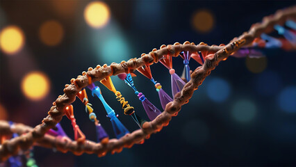 Concept of biochemistry with dna molecule isolated in closeup background, 3d rendering - obrazy, fototapety, plakaty