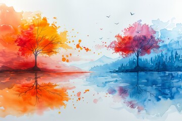 Watercolor wind forest background