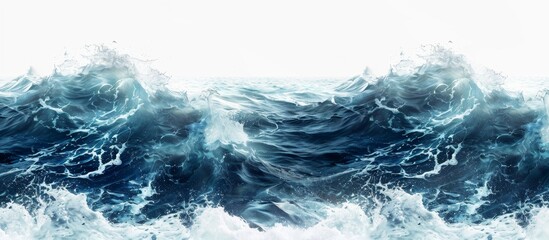 A close-up view of a rolling wave in the vast ocean under a clear white sky, capturing the beauty of water in motion