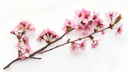 Obraz premium Pink cherry blossom on white background, isolated Sakura tree branch ,almond tree flowers on twig isolated on white background 