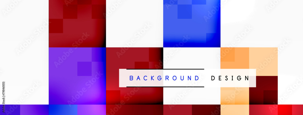 Poster the colorful background features squares in shades of azure, electric blue, and magenta, with a whit