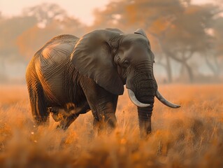 Regal African Elephant in Golden Savanna Scene