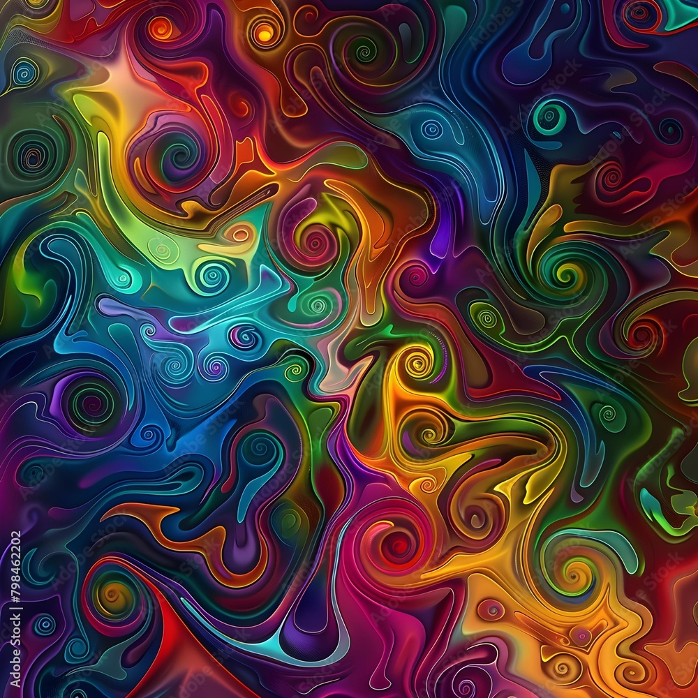 Poster A vibrant and mesmerizing display of psychedelic swirls that create an illusion of depth and motion in this fluid art piece.
