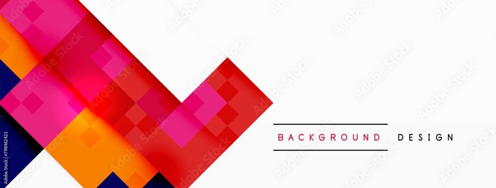 Poster A vibrant design featuring rectangles, triangles, and arrows in electric blue, magenta, and peach tints. The graphics create a dynamic pattern on a white background