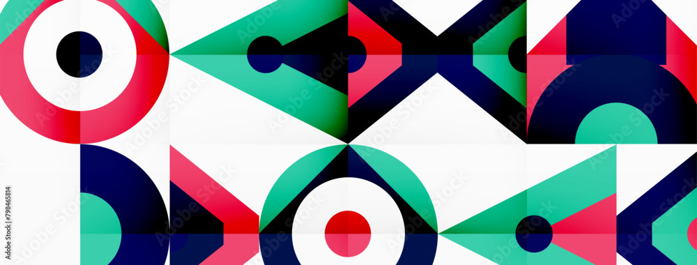 Aufkleber a vibrant artistic creation featuring a mix of colorful circles, triangles, and rectangles in a symm