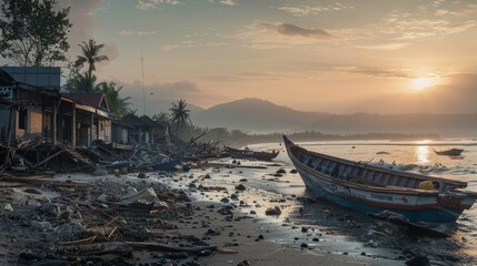 Bali, Indonesia Post-Tsunami: Haunting View of Debris-Strewn Beaches and Upturned Boats
