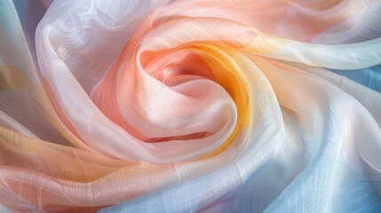The gentle sway of a lightweight scarf in pastel tones mimicking the softness of a flower petal in the breeze..
