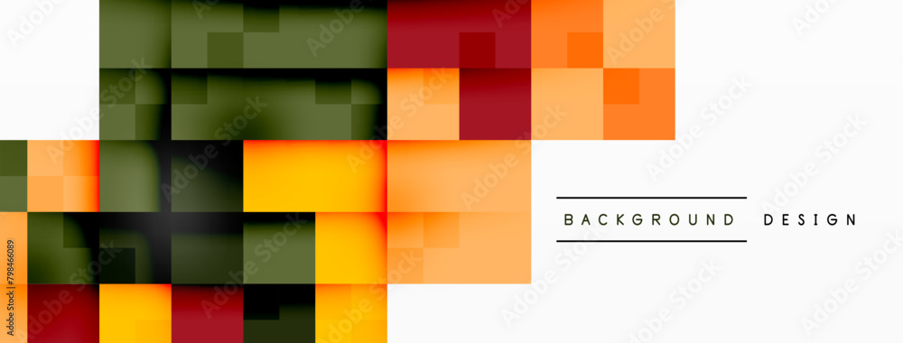 Poster A symmetrical pattern of colorful squares and letters in various tints and shades of orange, magenta, peach, and brown, creating a vibrant geometric background on a white backdrop