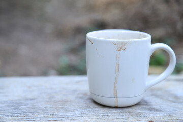 dirty coffee stain on ceramic cup from drinking in stain for cleaning concept