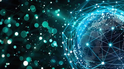 Digital globe encircled by luminous connections  nodes and data flows symbolizing the World Wide Web network
