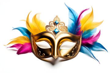 An ornate Venetian carnival mask evokes mystery and fantasy at a masquerade ball. Isolated on white