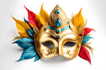 An ornate Venetian carnival mask evokes mystery and fantasy at a masquerade ball. Isolated on white