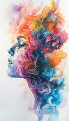 Paint a watercolor interpretation of the subconscious mind from an elevated perspective, where surreal elements dance with psychological concepts in a delicate balance Let the colors blend seamlessly