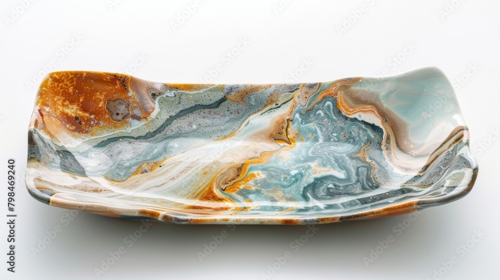 Aufkleber a photo of a ceramic platter with a marbled design achieved through a unique glazing technique and i