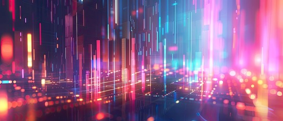 Fototapeta premium A glowing cityscape with bright lights and a dark background.