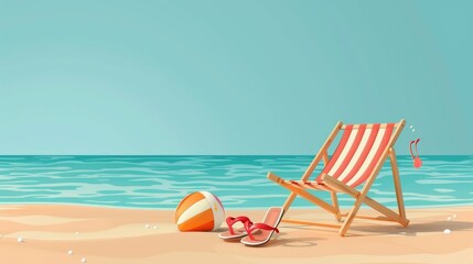 Beach relaxation scene with chair ball and flip flops