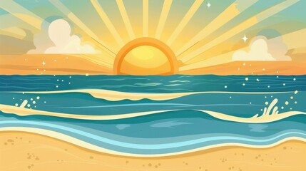 Fototapeta na wymiar Golden sunset over serene blue ocean waves