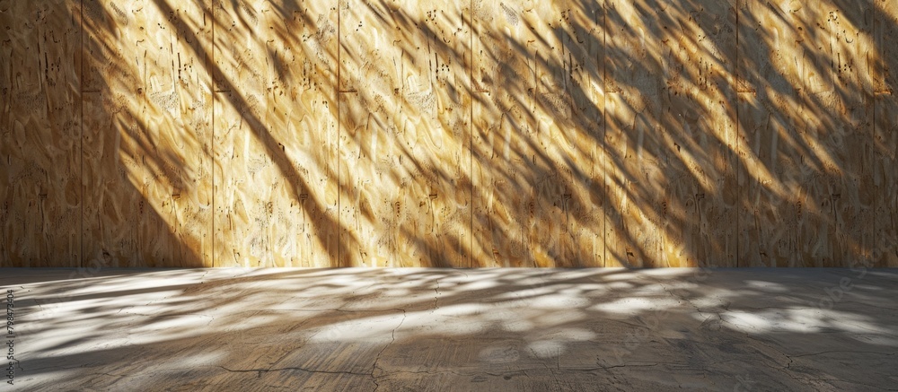 Aufkleber close-up view of a wooden wall with a textured surface and a wooden floor with visible grains and pa