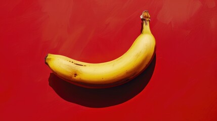Banana on a red background. An exotic fruit. Delicious and juicy bananas are bright yellow in color.