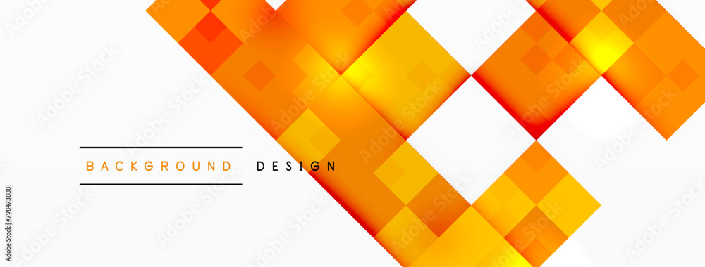Poster a vibrant design featuring orange squares on a white background, showcasing colorfulness and amber h