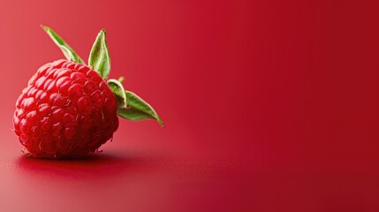 Juicy red raspberries on a red background. Summer harvest, sweet snack.