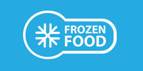 Frozen food icon for product label with snowflake or ice crystal, vector blue badge. Keep cold or frozen food stamp for fresh refrigerated meat, fish or seafood package with snowflake icon