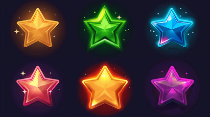 Obraz premium Set of colorful star isolation on dark background, game icons set, Illustration