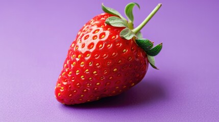 Juicy red strawberries on a purple background. Summer harvest, sweet snack.