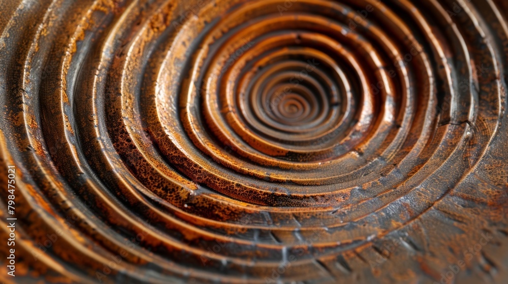Poster a ceramic plate with a striking spiral pattern achieved through the technique of surface carving..