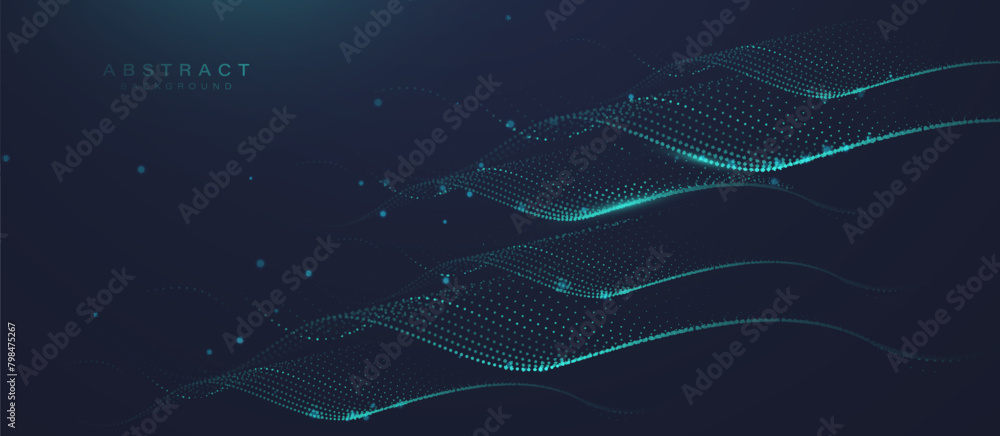 Poster abstract background with blue wavy geometric particle lines. big data visualization. vector illustra