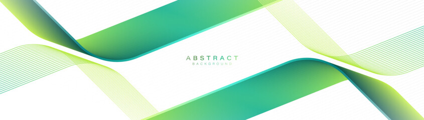 Fototapeta premium Abstract background with a green geometric curve line. Modern minimal trendy lines pattern horizontal. Vector illustration