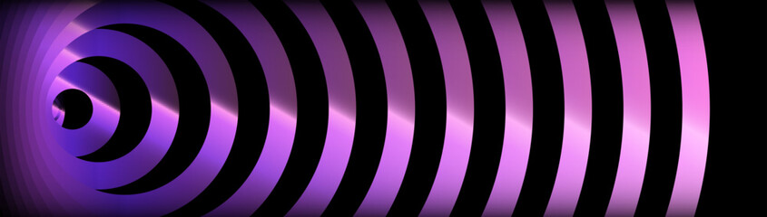 Abstract background with purple and magenta geometric circle ring. Modern minimal trendy shiny lines pattern horizontal. Vector illustration