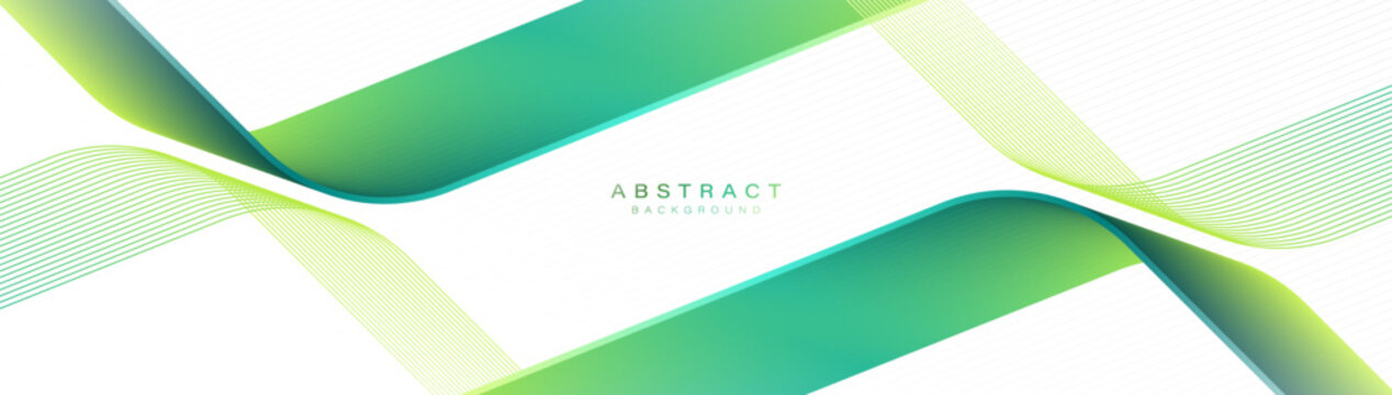 Abstract background with a green geometric curve line. Modern minimal trendy lines pattern horizontal. Vector illustration