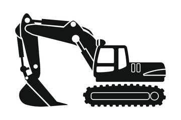 Cartoon crawler excavator silhouettes. Heavy machinery for construction and mining