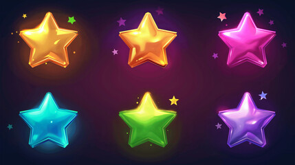 Obraz premium Set of colorful star isolation on dark background, game icons set, Illustration