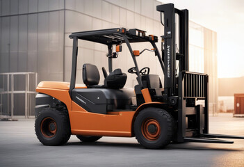 rendering 3d truck background forklift white isolated view front lift fork red vehicle equipment transportation moving transport storage warehouse pallet