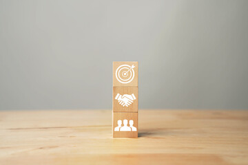 Block with target aiming at dartboard and upward arrow. Goal setting concept, business success, goal setting, marketing. Corporate growth and finance.
