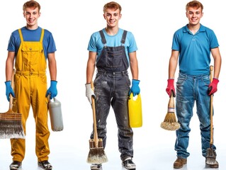 Cleaning staff with tools, group photo
