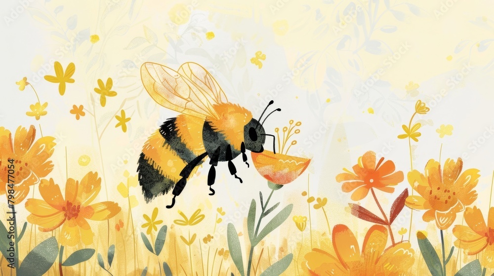 Poster illustration of a bee collecting nectar with the words bee the change join us for an environmental e