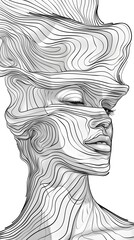 A beautiful woman's face blind contour continuous line AI Generated