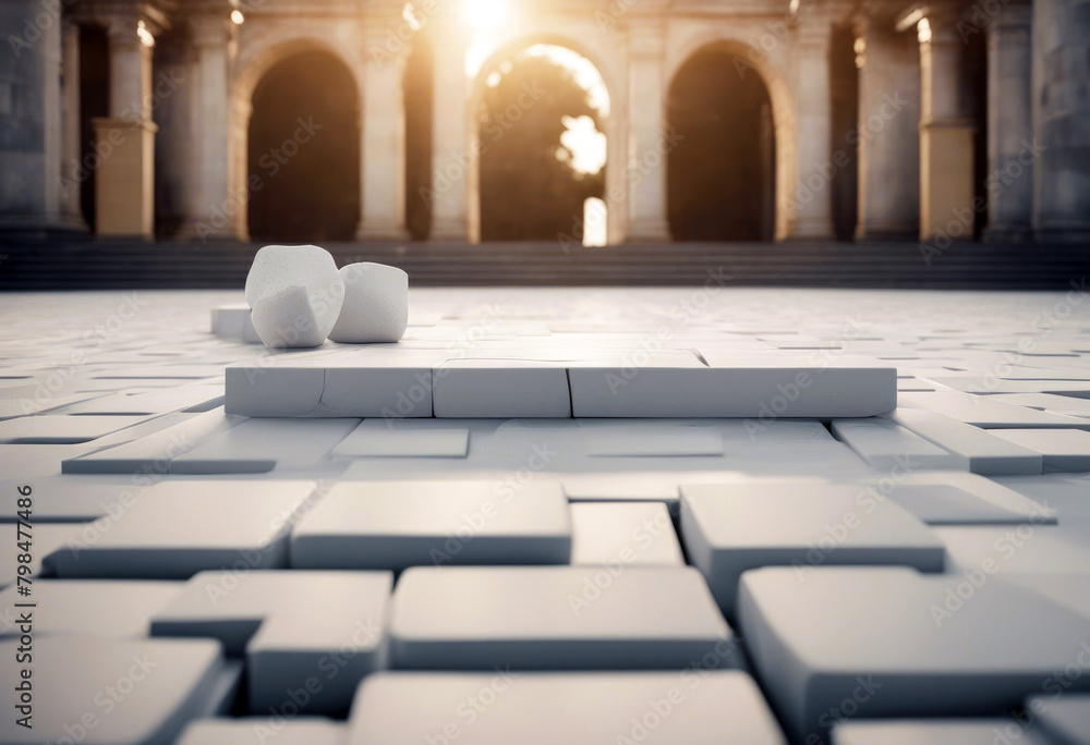 Poster 'minimal broken showcase modern square blocks render 3d background abstract levitating cobblestone p