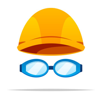 yellow swim cap and blue goggles clip art preview