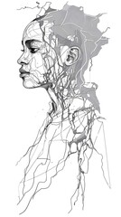 A beautiful woman's face blind contour continuous line AI Generated