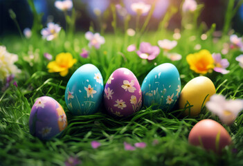 Fototapeta premium 'flowers illustration grass eggs Easter Background Pattern Abstract Design Nature Gold Spring Light Label Gift White Animal Happy Green Celebration Red Holiday Egg ShapeBackground Pattern Abstract'