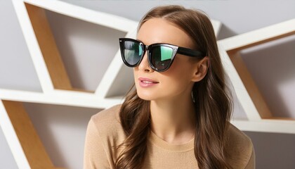 Naklejka premium Stylish sunglasses near geometric shapes