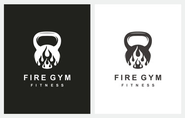 Barbell Fire Flame Weight Gym logo design icon vector