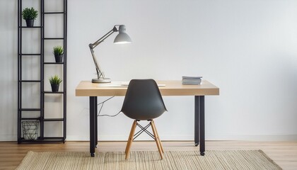 Modern minimal desk with lamp